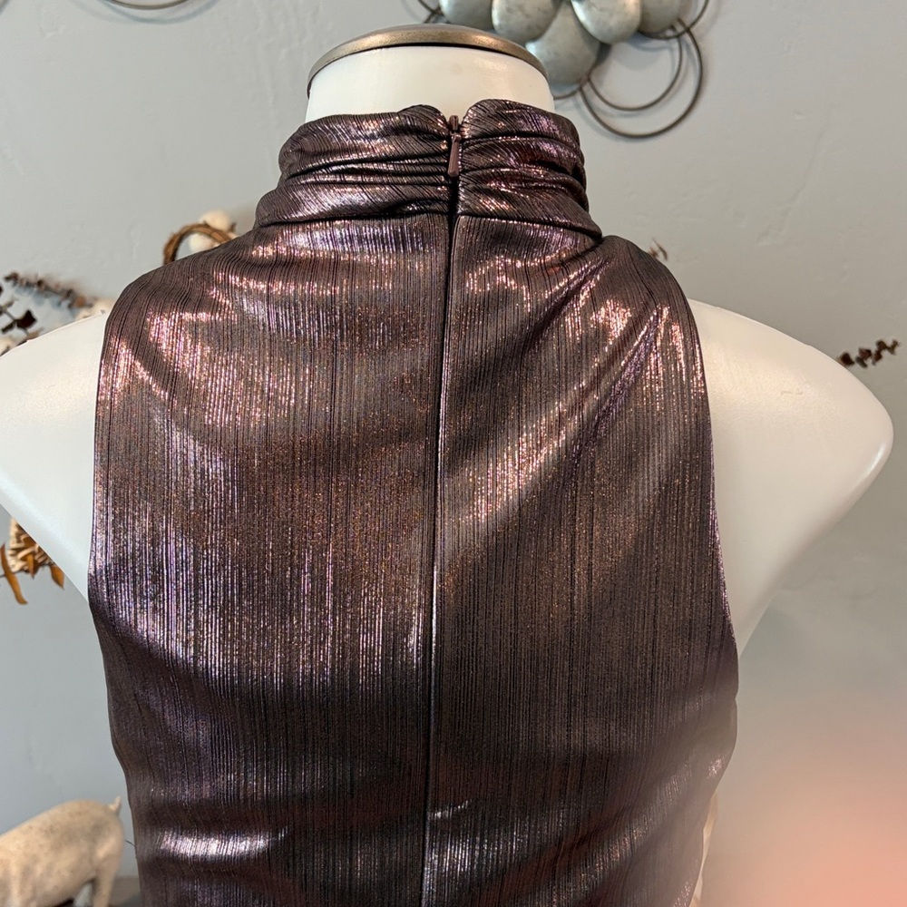 Metallic Ruched Halter Evening Dress - Picture 5 of 7